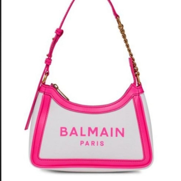 Balmain B-Army Canvas Leather Shoulder Bag White Pink - Picture 6 of 7